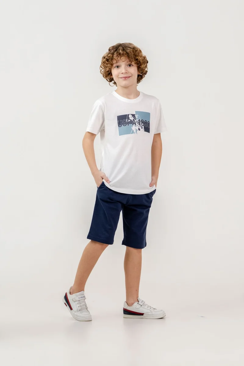 يو اس بولو اسن U.S. Polo Assn. Boys White Bermuda Set